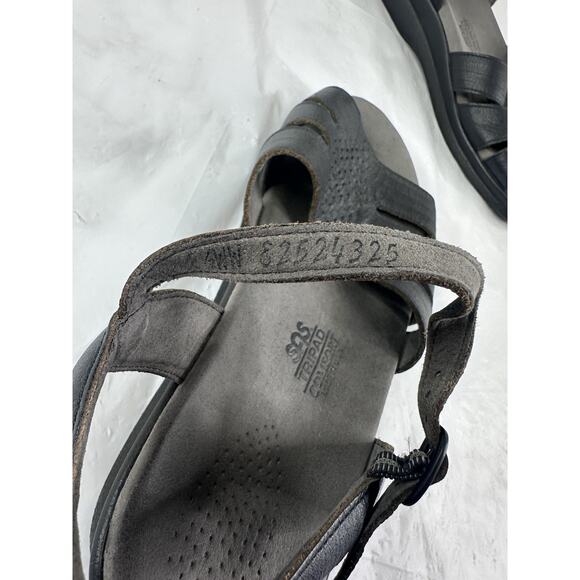 SAS Comfort Heel Strap Sandal Size 8.5WW Midnight Black Made In USA EUC - Picture 2 of 8